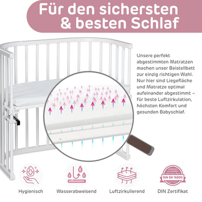 Babybay Original pöögipuidust vooditasku + madrats + lisad, reguleeritava kõrgusega, valge