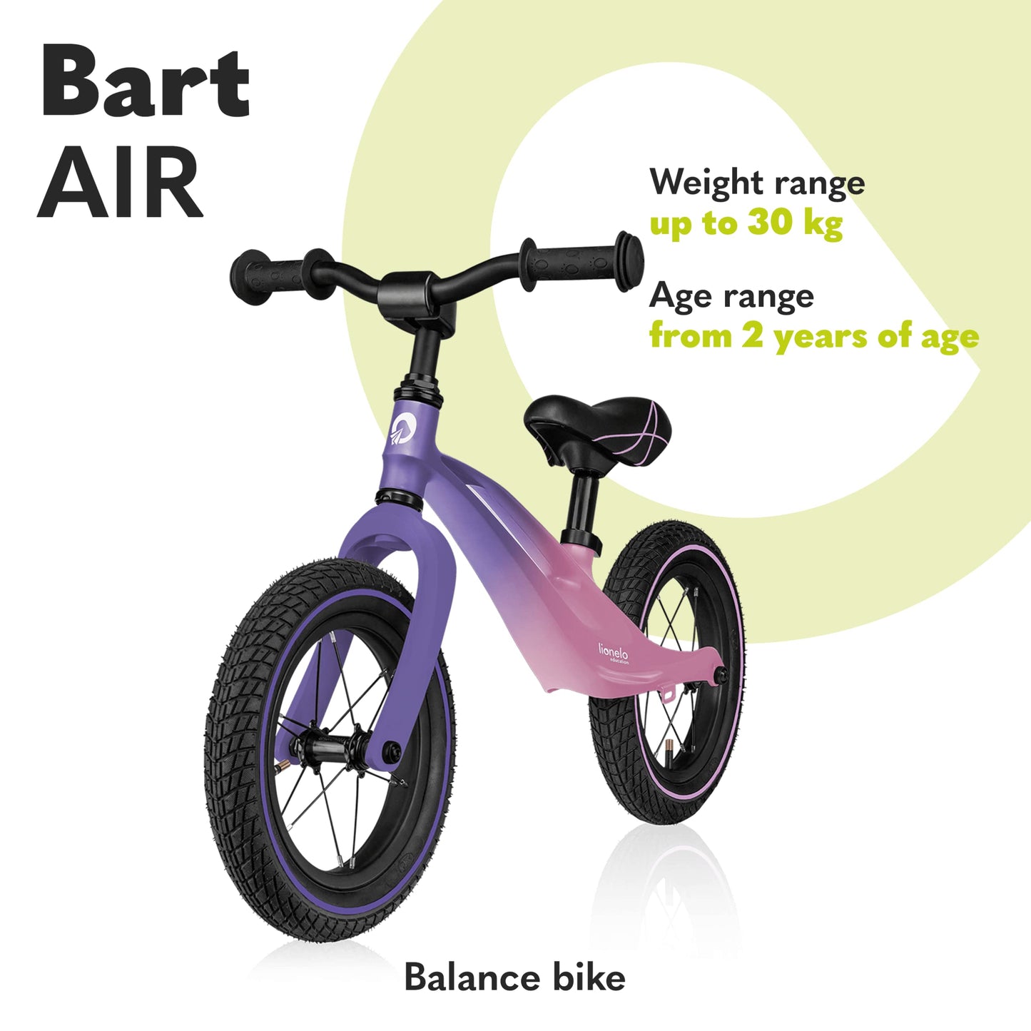 lionelo tasakaaluratas/jooksuratas BART AIR 12 tolli, PINK VIOLET, 2-5-aastastele