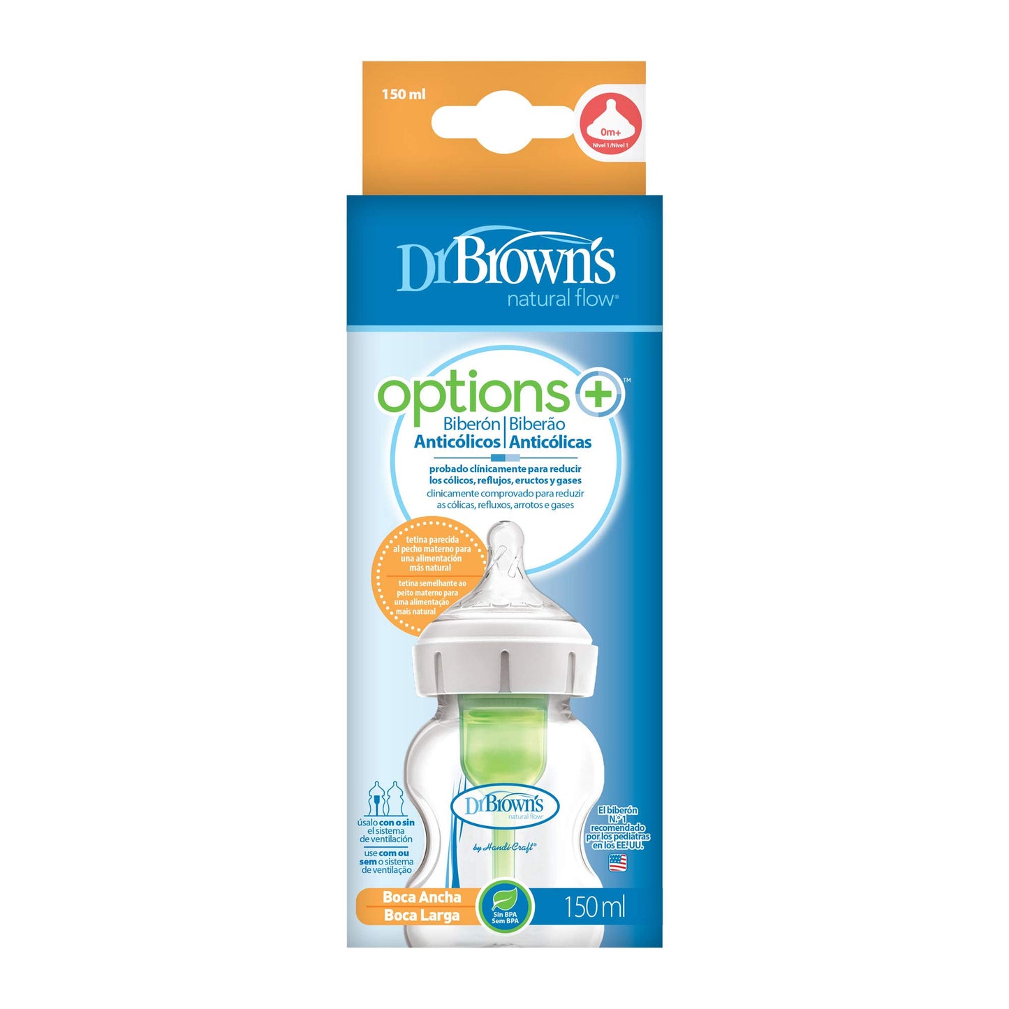 Dr. Brown’s Options+ lutipudel 150 ml, aegalne vool, alates sünnist