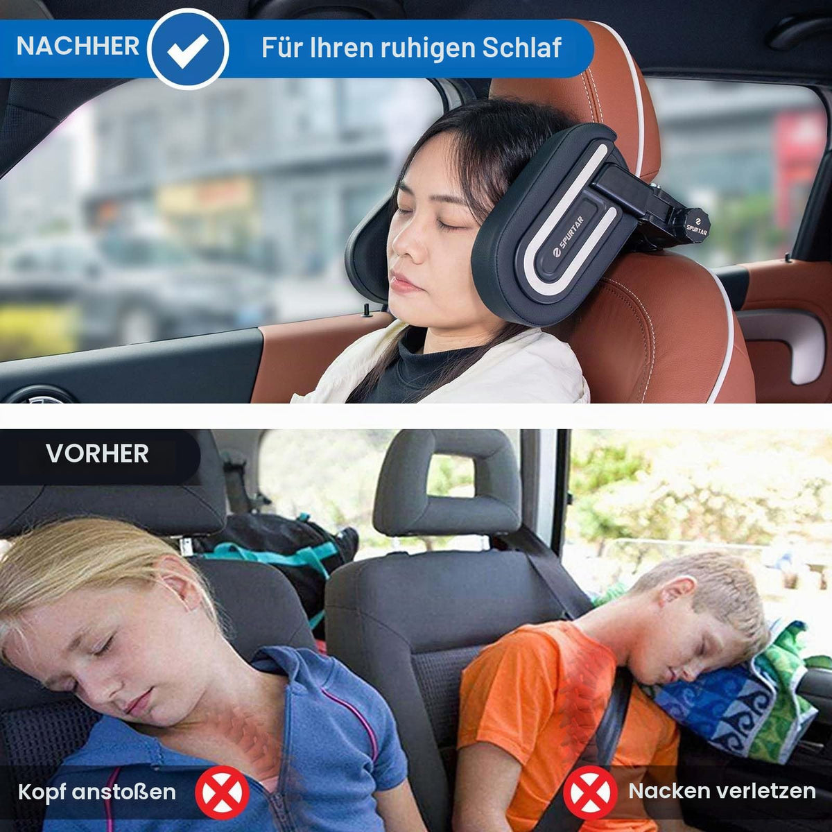 Spurtar säädettävä auton niskatuen kiinnike lapsille, U-mallinen, 7–22 cm