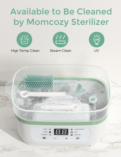 Momcozy 7-ühes beebipudelite puhastuskomplekt silikoonharjade ja kuivatusrestiga, roheline
