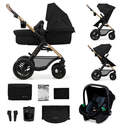 Kinderkraft MOOV2 AIR 3-ühes lapsevanker must, MINK PRO I-SIZE turvatooliga, kuni 27 kg