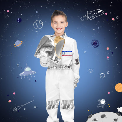 Laste astronautikostüüm kiivri ja kinnastega, valge, 130