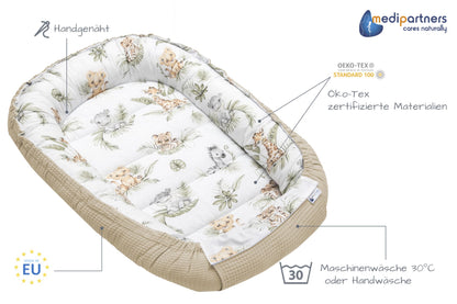 Medi Partners vauvanpesä Babynest Nestchen, Safari, 100 x 60 x 15 cm, vastasyntyneelle