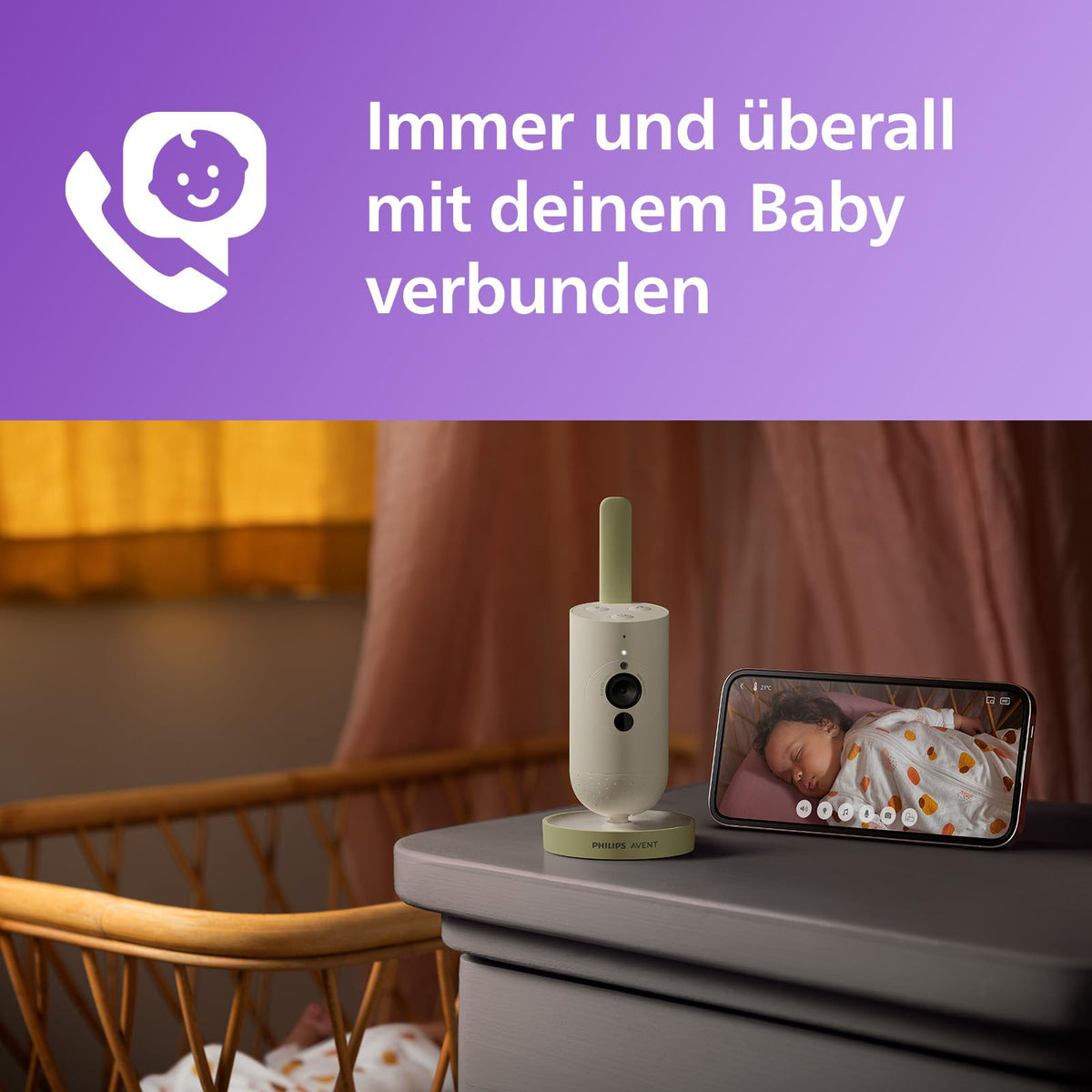 AVENT Philips Connected -itkuhälytin SCD643/26, sovelluksella, valkoinen