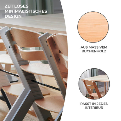 Kinderkraft ENOCK 3-ühes puidust söögitool istmepadjaga, hall