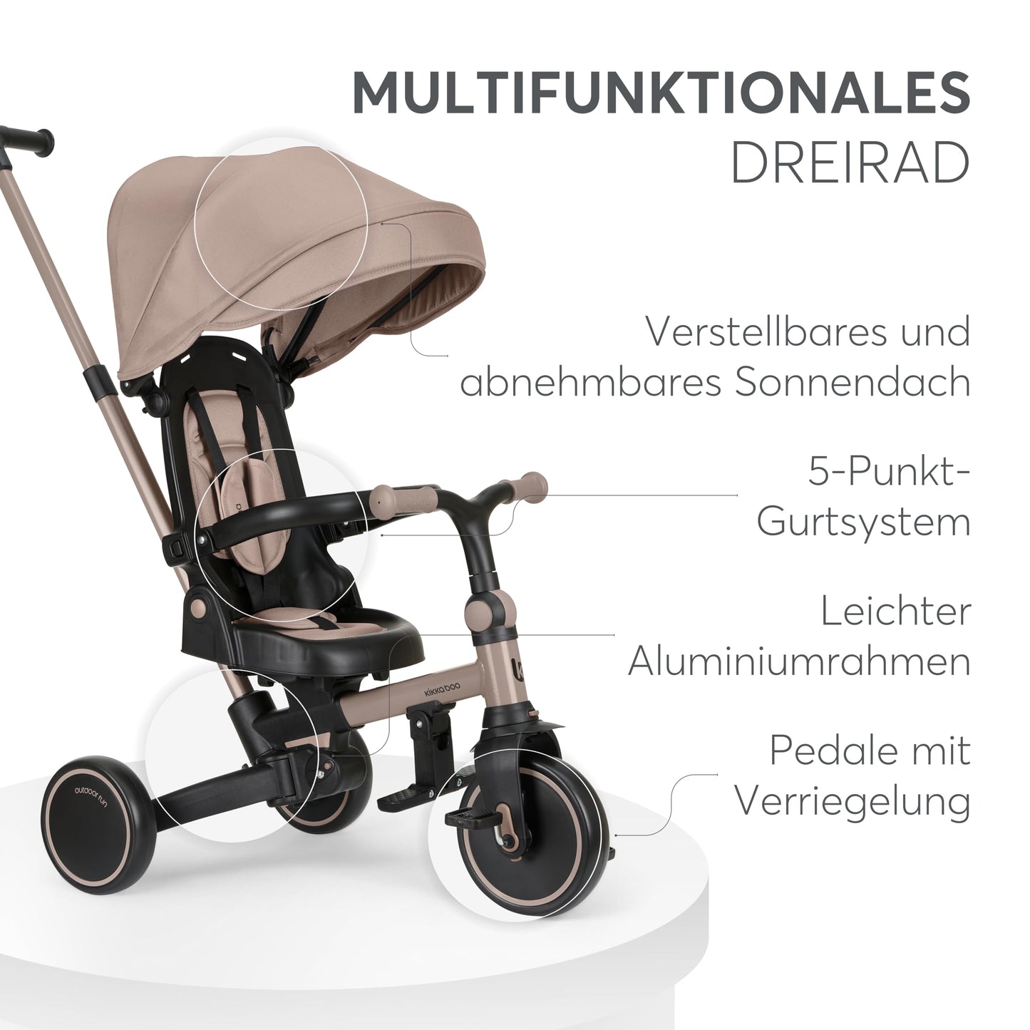 Kikka Boo 8-ühes kolmerattaline ALUMA, kokkupandav, pööratava istme ja lükkesangaga, beež