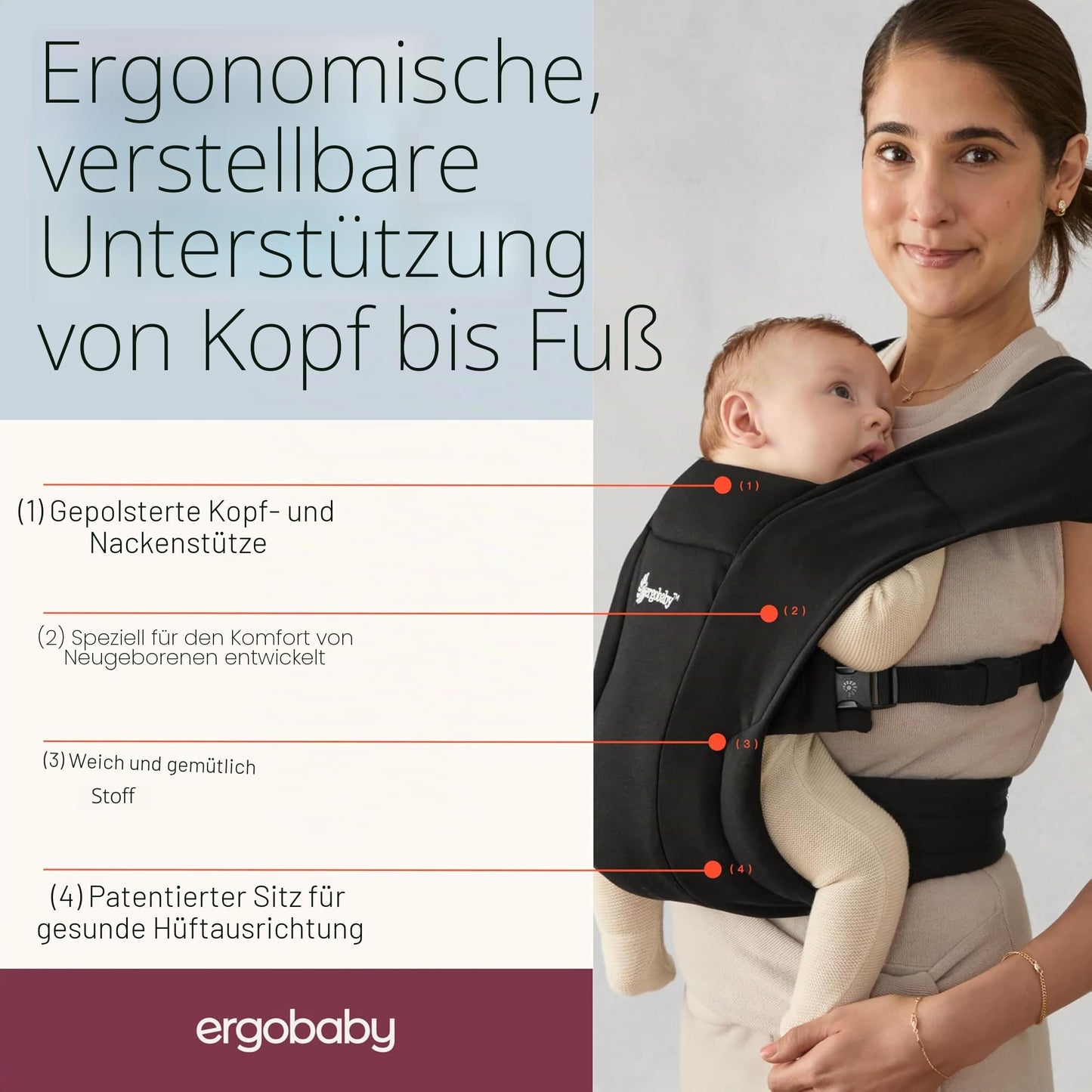 Ergobaby Embrace beebikandekott vastsündinule 0–12 kuud, Pure Black