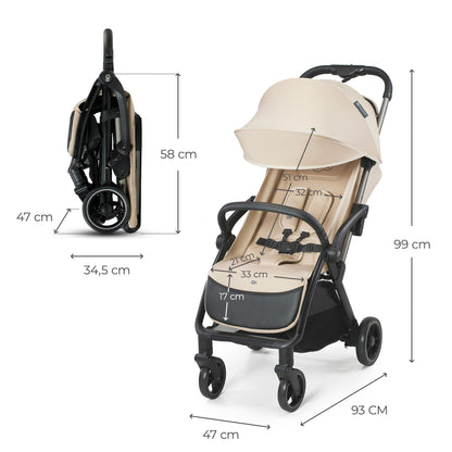 Kinderkraft APINO kerge jalutuskäru kuni 24 kg, auto-fold süsteemiga, beež
