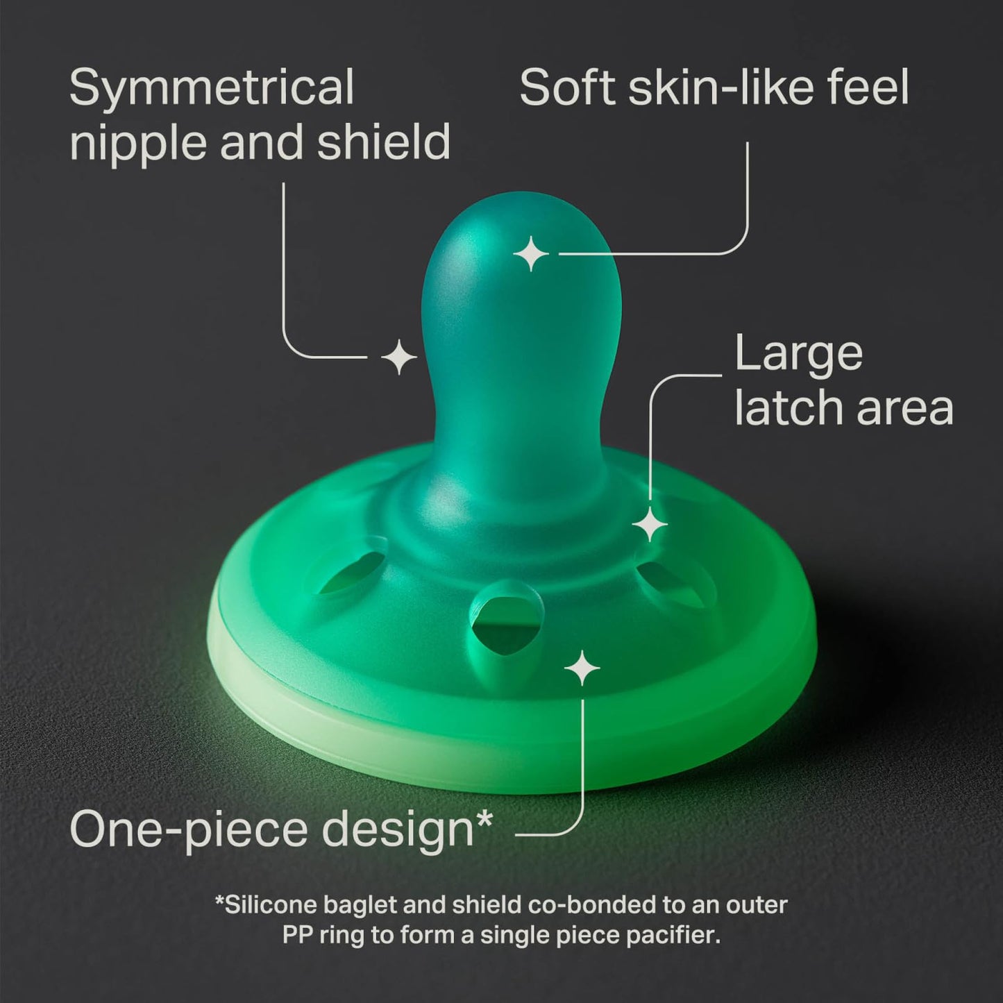 Tommee Tippee Breast-Like Night lutt vastsündinule 0–6 kuud, helendav, 4 tk