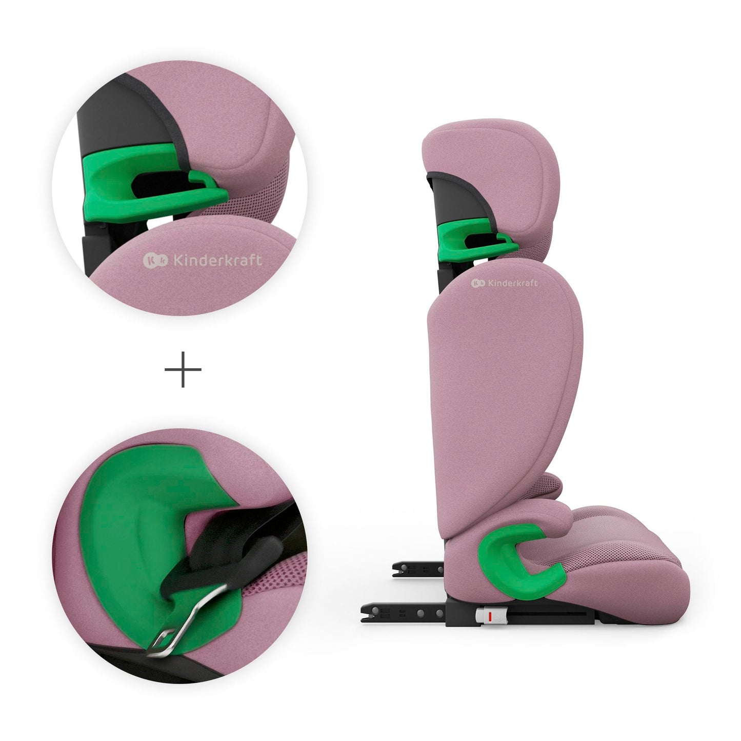 Kinderkraft JUNIOR FIX 2 PRO turvatool 100–150 cm, roosa, ISOFIX ja turvavööga kinnitatav