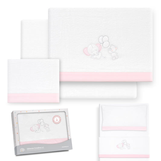 Interbaby talvine voodipesukomplekt 50 × 80 cm, Elephant Balloon valge/roosa