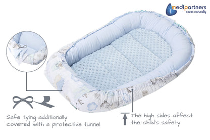 Medi Partners beebipesa 5-osaline komplekt, 100×60×15 cm – hirved ja siilid, sinise plüüsiga