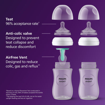 Philips Avent Natural Response beebipudelid AirFree-ventiiliga, 2 × 125 ml, vastsündinutele