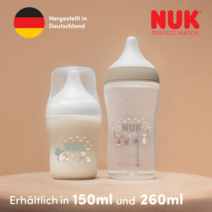 NUK Perfect Match lutipudel 3+ kuud 260 ml Temperature Control, 3 tk, jõehobu