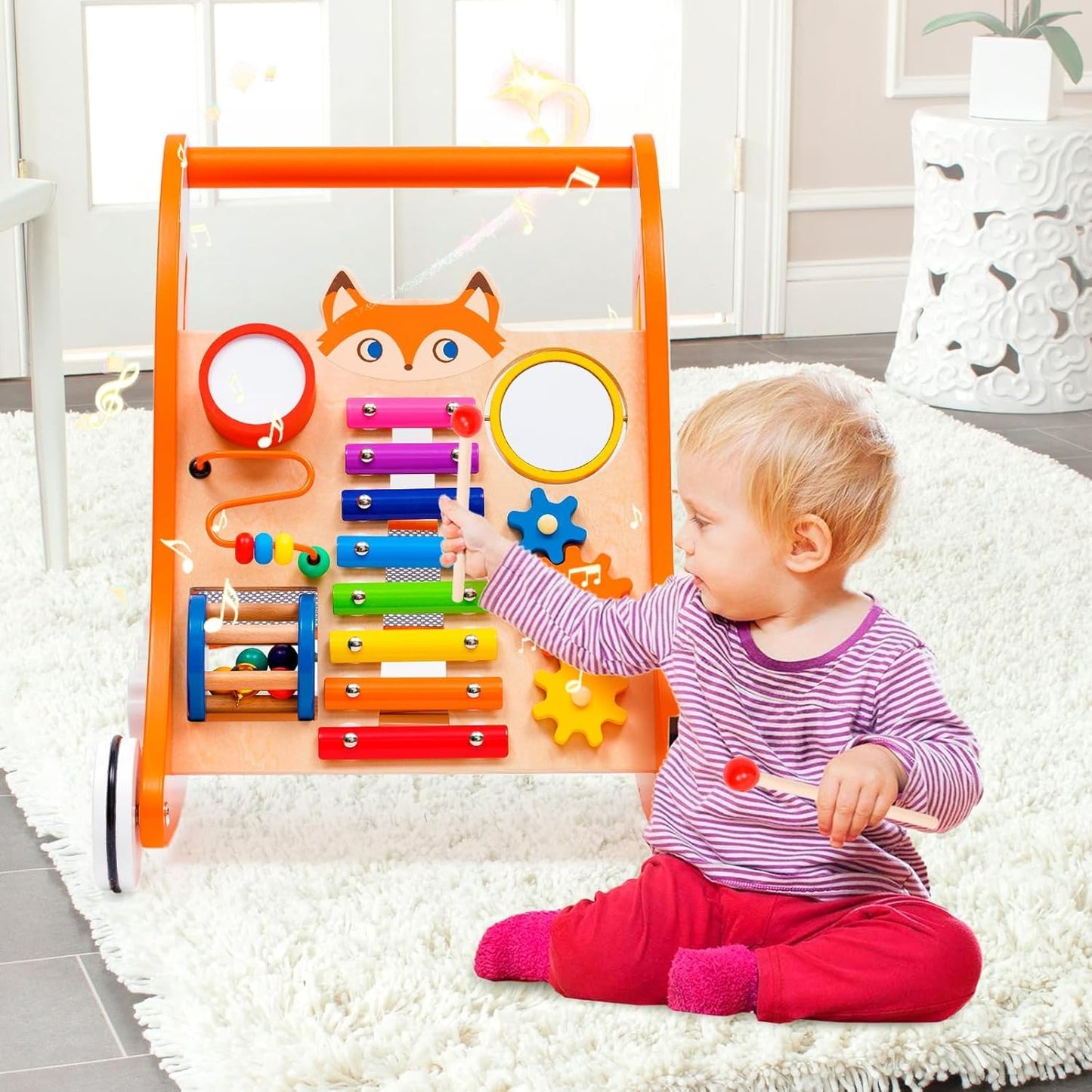 Puidust käimistugi 1+ muusika ja arendavate tegevustega, Montessori stiilis
