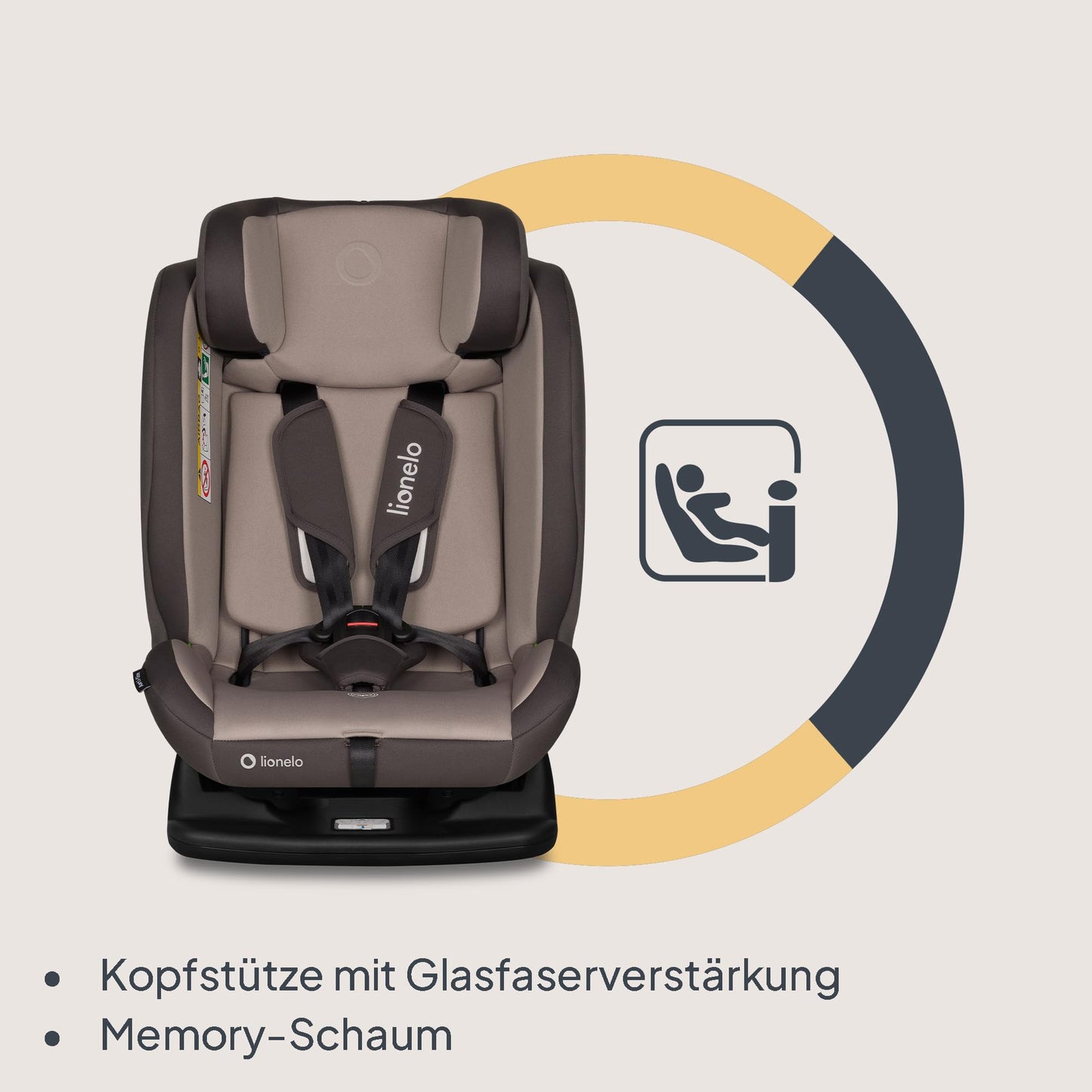Lionelo Aart i-Size turvatool 40-150 cm, Beige Latte, turvavööga kinnitatav
