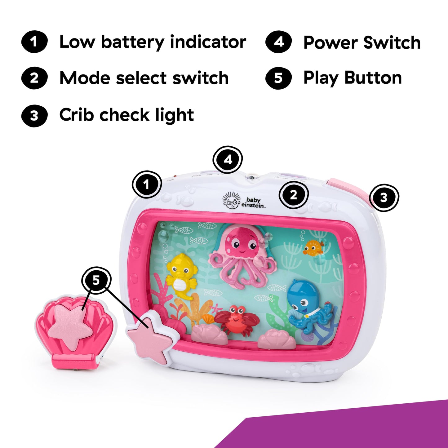 Baby Einstein Sea Dreams Soother akvaarium muusikaline öölamp ja voodimänguasi beebidele, roosa