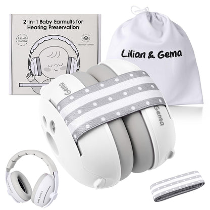 Lilian&Gema 2-in-1 beebide kõrvakaitsed müra vastu, sidumispaelaga, kuni 48 kuud
