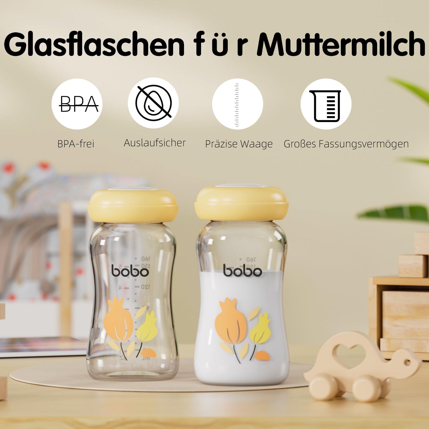 YOHKOH premium klaaspudelid rinnapiima säilitamiseks, 160 ml (4 tk)