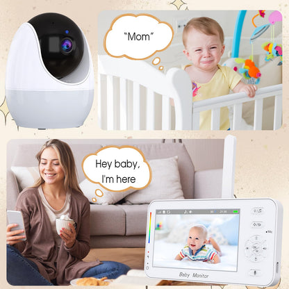 Itkuhälytin kameralla ja sovelluksella, 4,3 tuuman näyttö, käännettävä Full HD 1080p -kamera, pimeänäkö, itku- ja liiketunnistin
