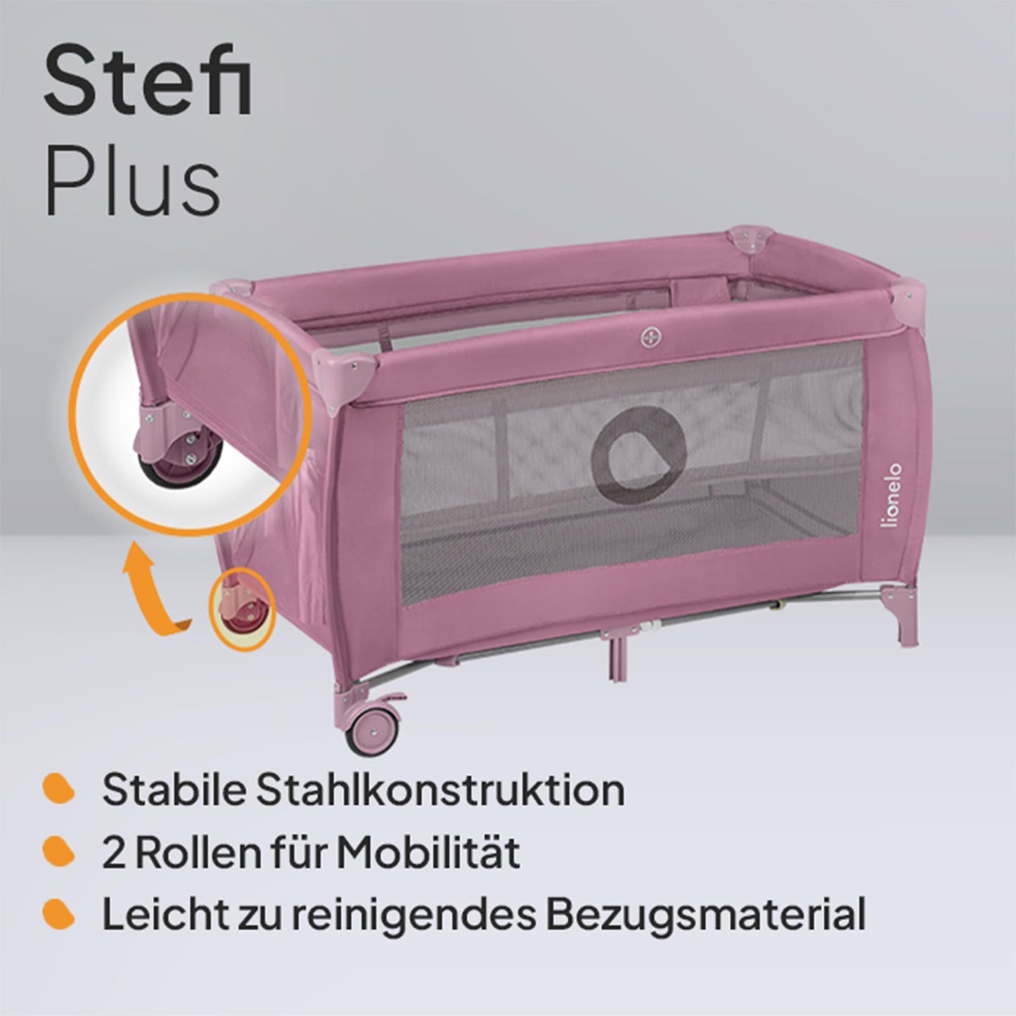 Lionelo Stefi Plus reisivoodi (2 kõrgust), roosa, kuni 15 kg, LO-STEFI PLUS PINK MAGNOLIA