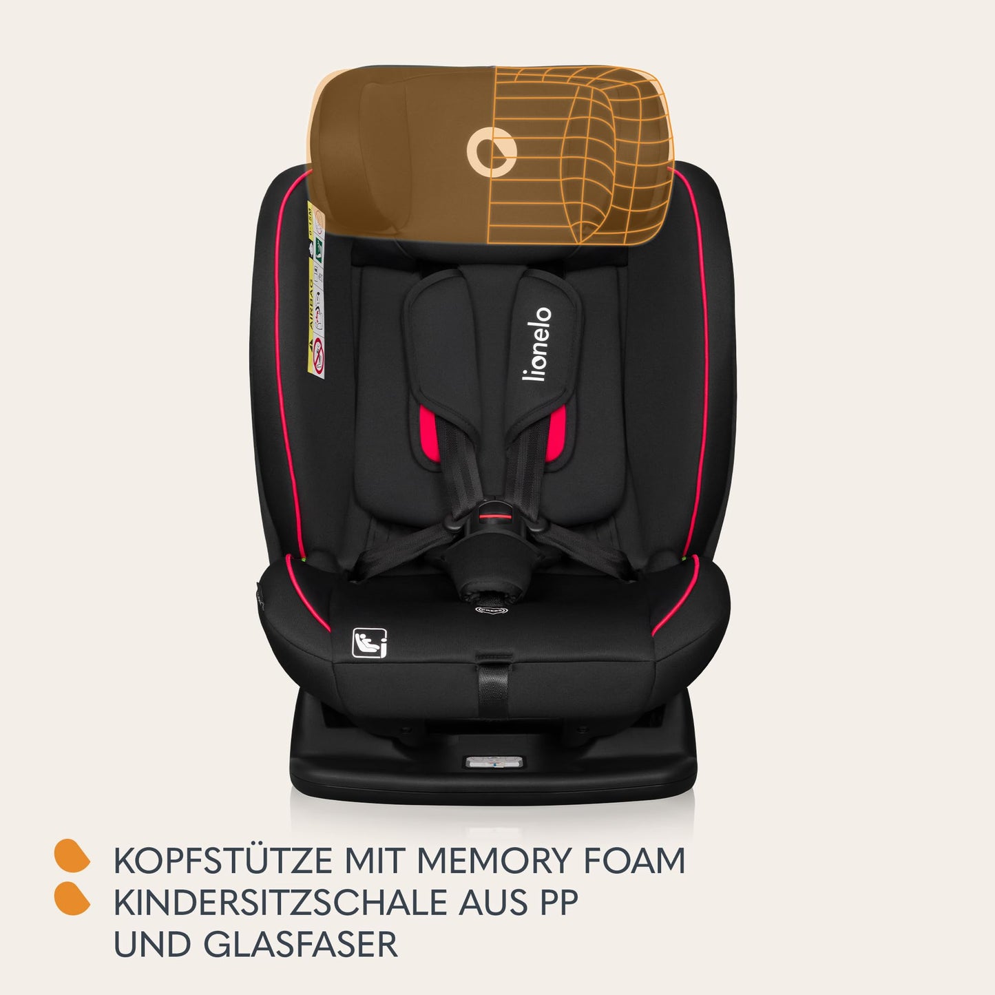 Lionelo Aart i-Size turvatool 40-150 cm, Carbon Red, turvavööga kinnitatav