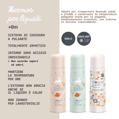 Suavinex roostevabast terasest termos 500 ml, valge (Wonderland kollektsioon)
