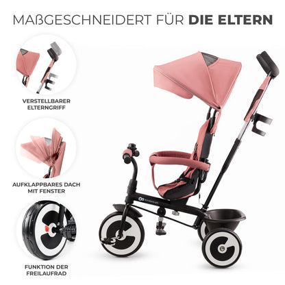 Kinderkraft ASTON kolmerattaline jalgratas, pööratava istmega, roosa, alates 9 kuust kuni 25 kg