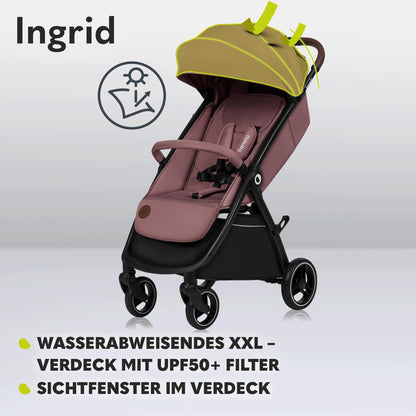 Lionelo INGRID jalutuskäru Pink Mauve, kuni 22 kg, kokkupandav, 360° rattad