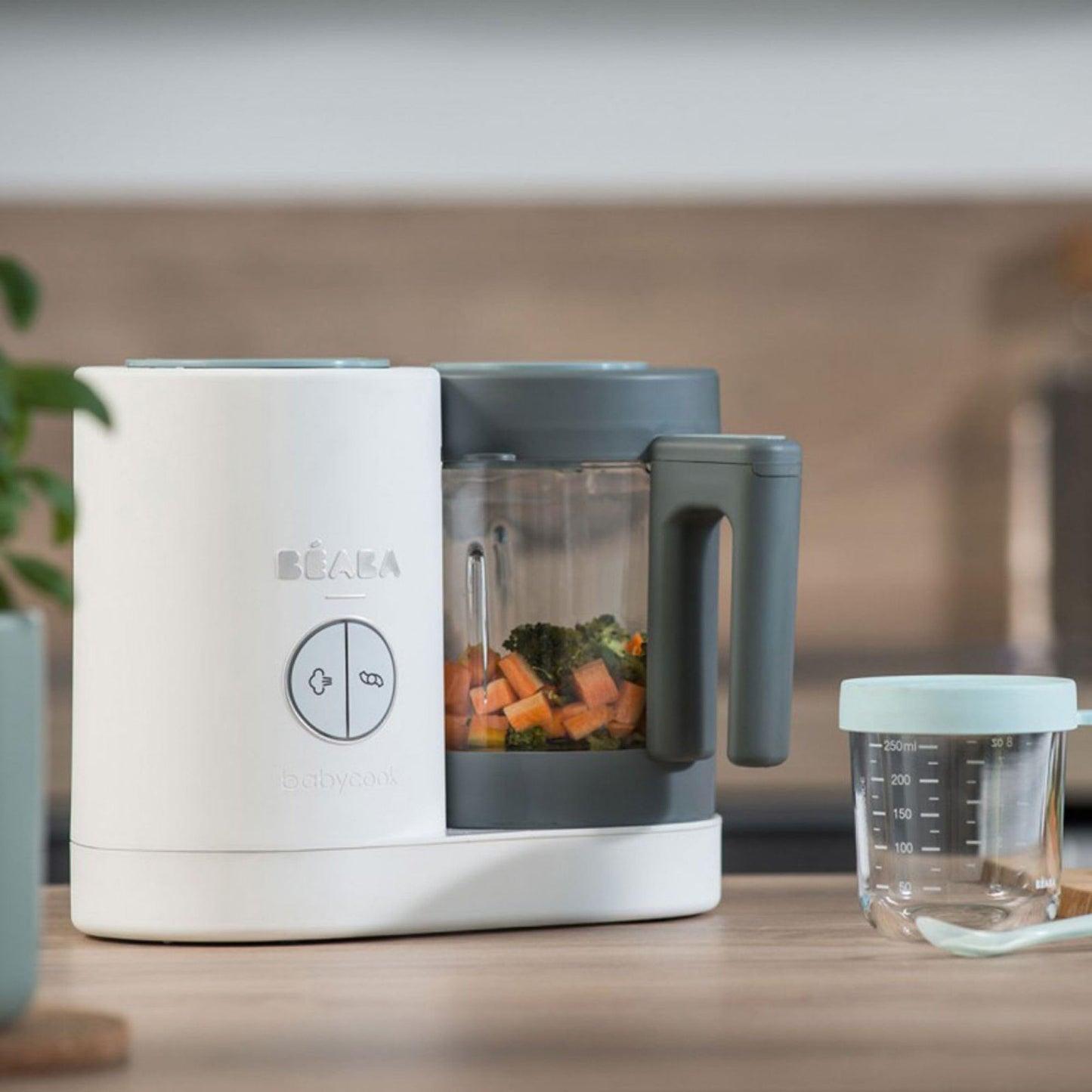 BEABA Babycook NEO beebitoidu valmistaja, klaas ja roostevaba teras, 1250 ml, hall/valge