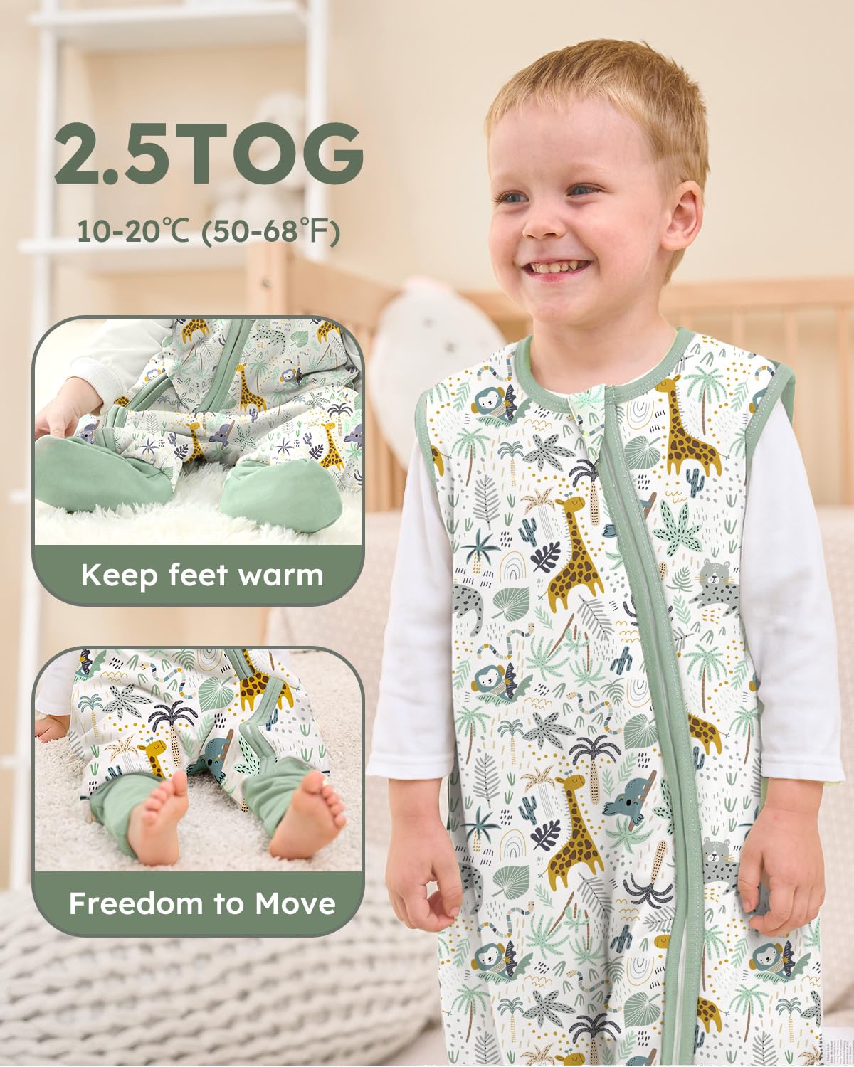 Yoofoss jalgaosadega magamiskott 2.5 TOG, 100 cm (4–6 a), Giraffe