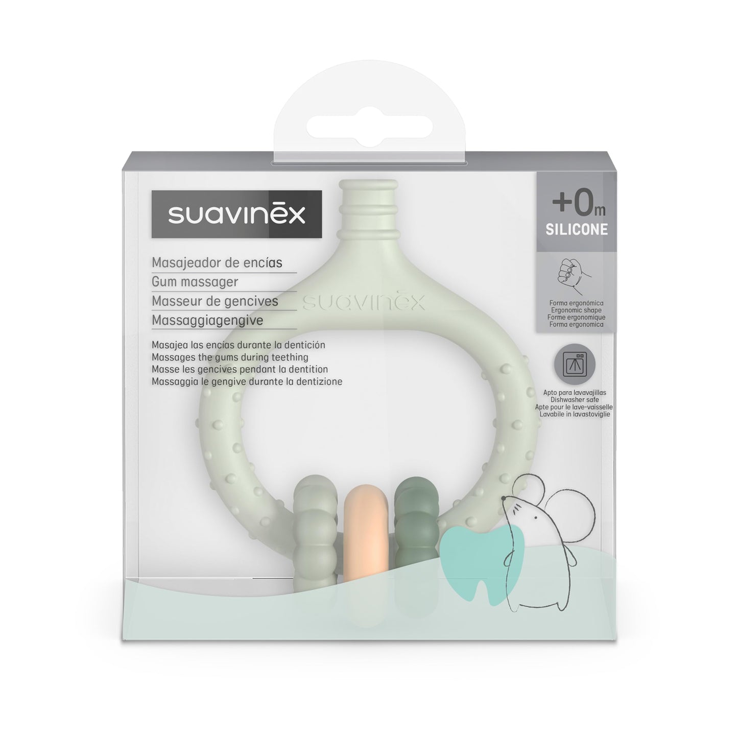 Suavinex silikoonist igememasseerija beebile 0+, ergonoomiline, roheline