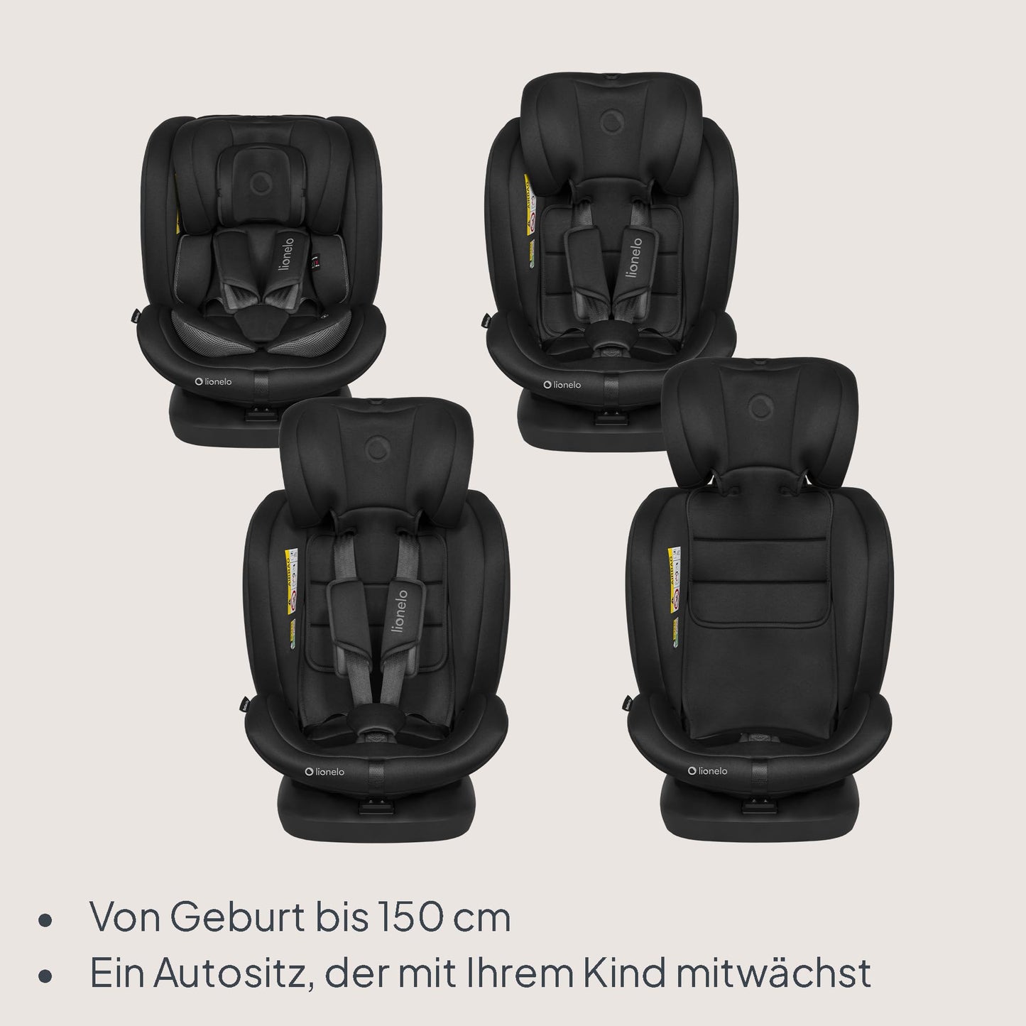 Lionelo Bastiaan i-Size 360° turvatool, 0-36 kg, 40-150 cm, Black Carbon