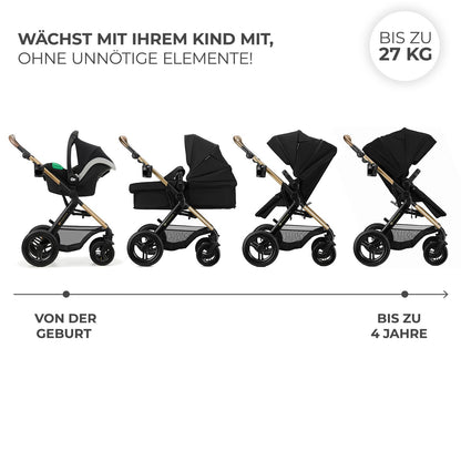 Kinderkraft MOOV 2 XL AIR 3-in-1 vankrikomplekt kuni 27 kg, must