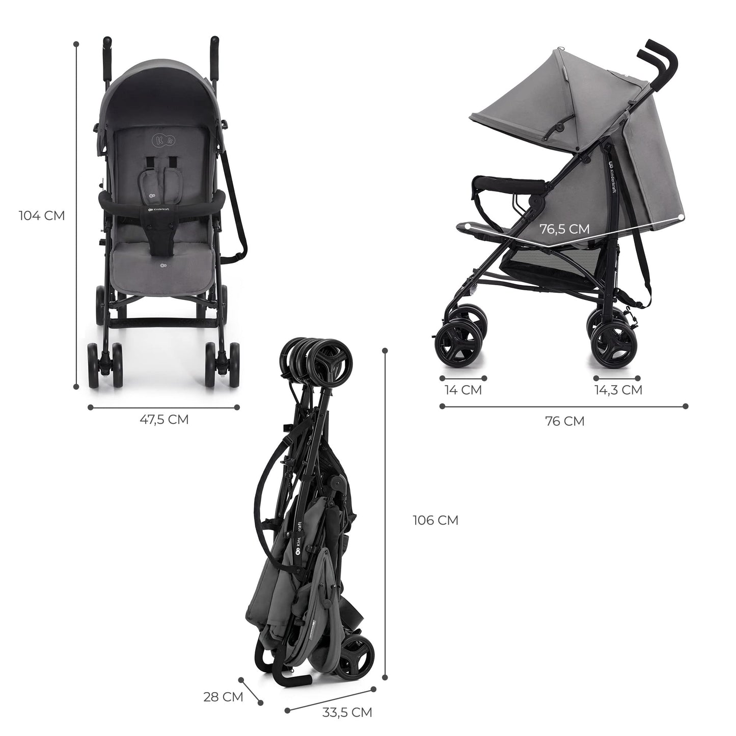 Kinderkraft TIK kergkäru Stone Grey, 6,5 kg