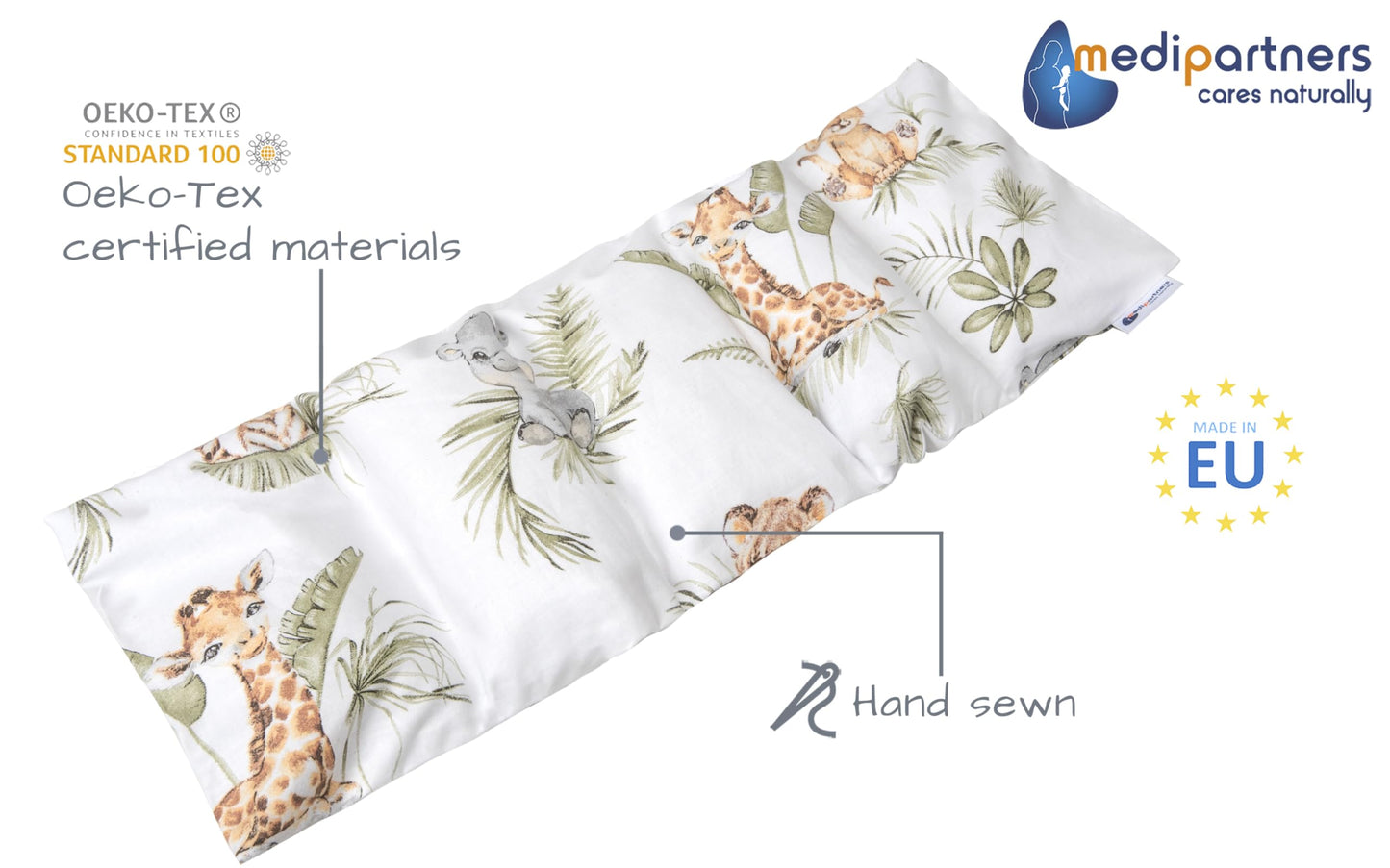 Medi Partners kirsikivipadi 60 × 20 cm, 800 g, 100% puuvill, Safari muster