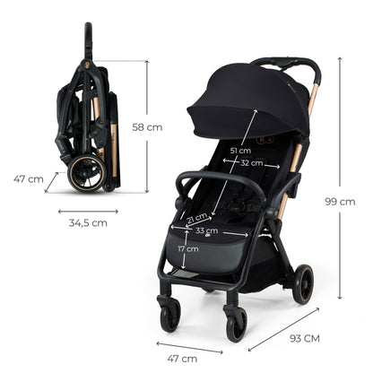 Kinderkraft APINO kergkäru, automaatselt kokkuvoltuv, kuni 24 kg, must