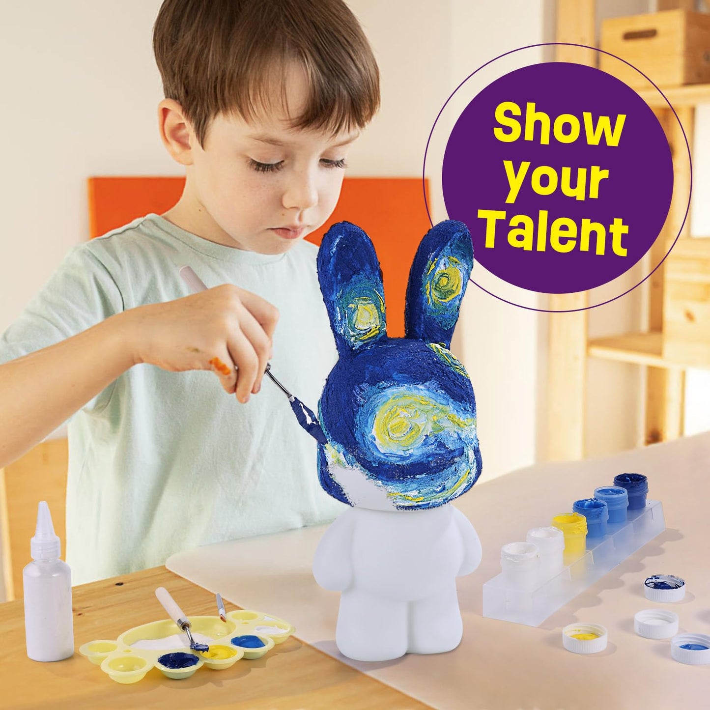 DIY jänese kujuline kassa meisterduskomplekt lastele, maalitav „Galaxy“ stiil
