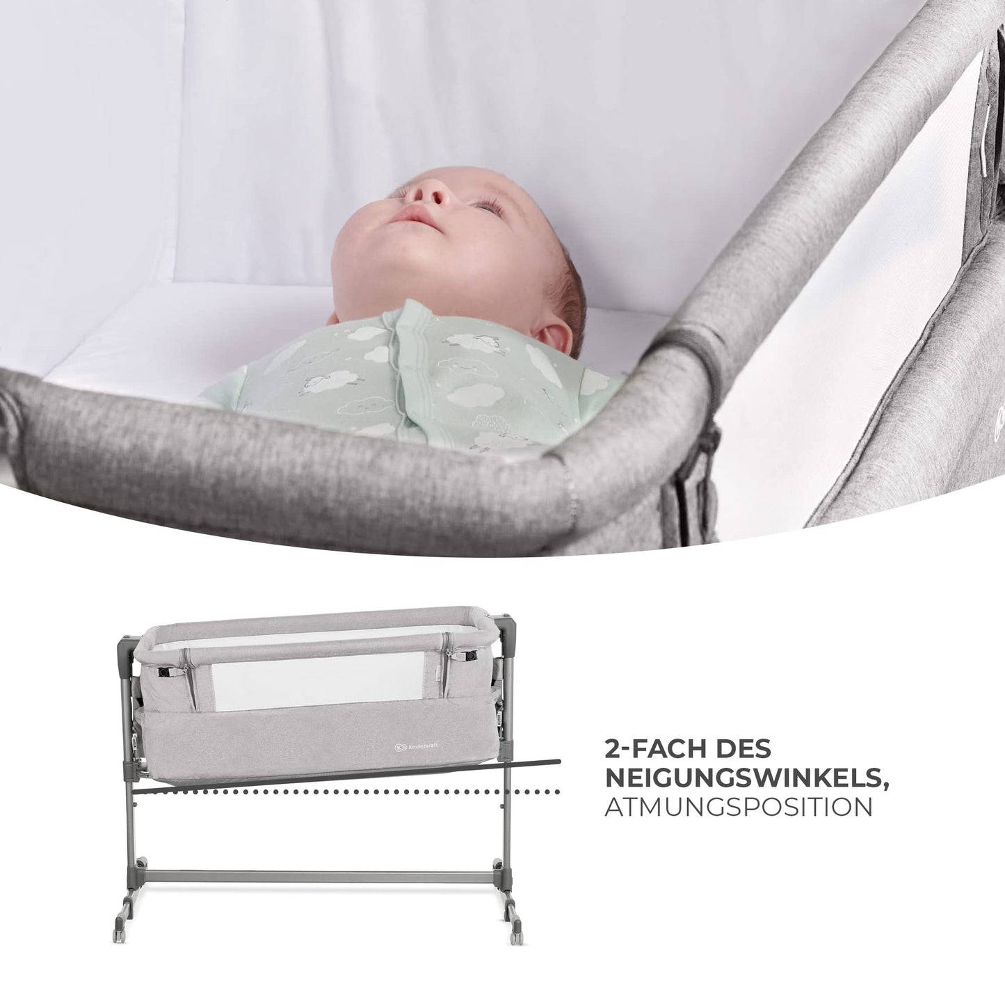 Kinderkraft NESTE UP beebivoodi 2-ühes, hall, 0-75 cm, 9 kg