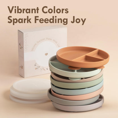 Moonkie silikoonist iminapaga taldrikute komplekt kaante ja söögiriistadega (2 tk), münt/sinine