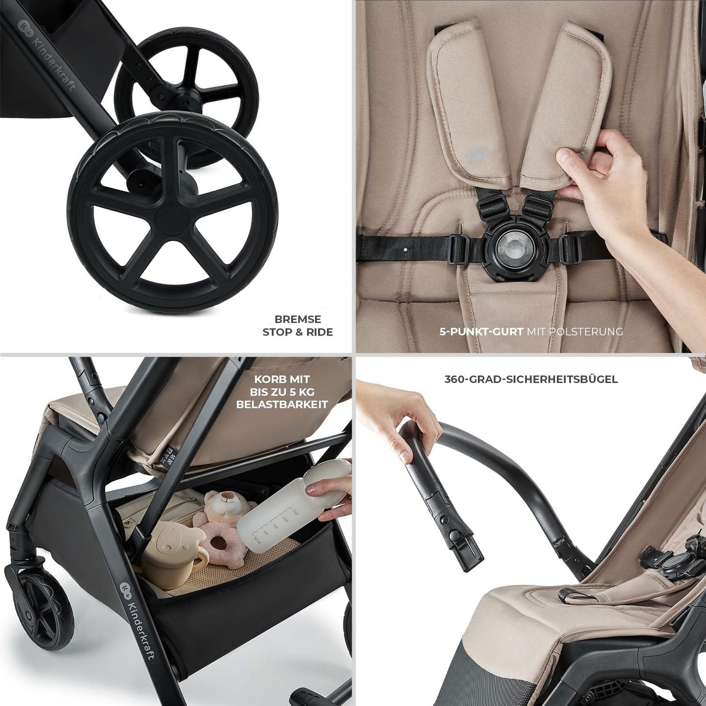 Kinderkraft LOOM kompaktne ja kerge jalutuskäru, automaatne kokkupanek, beige