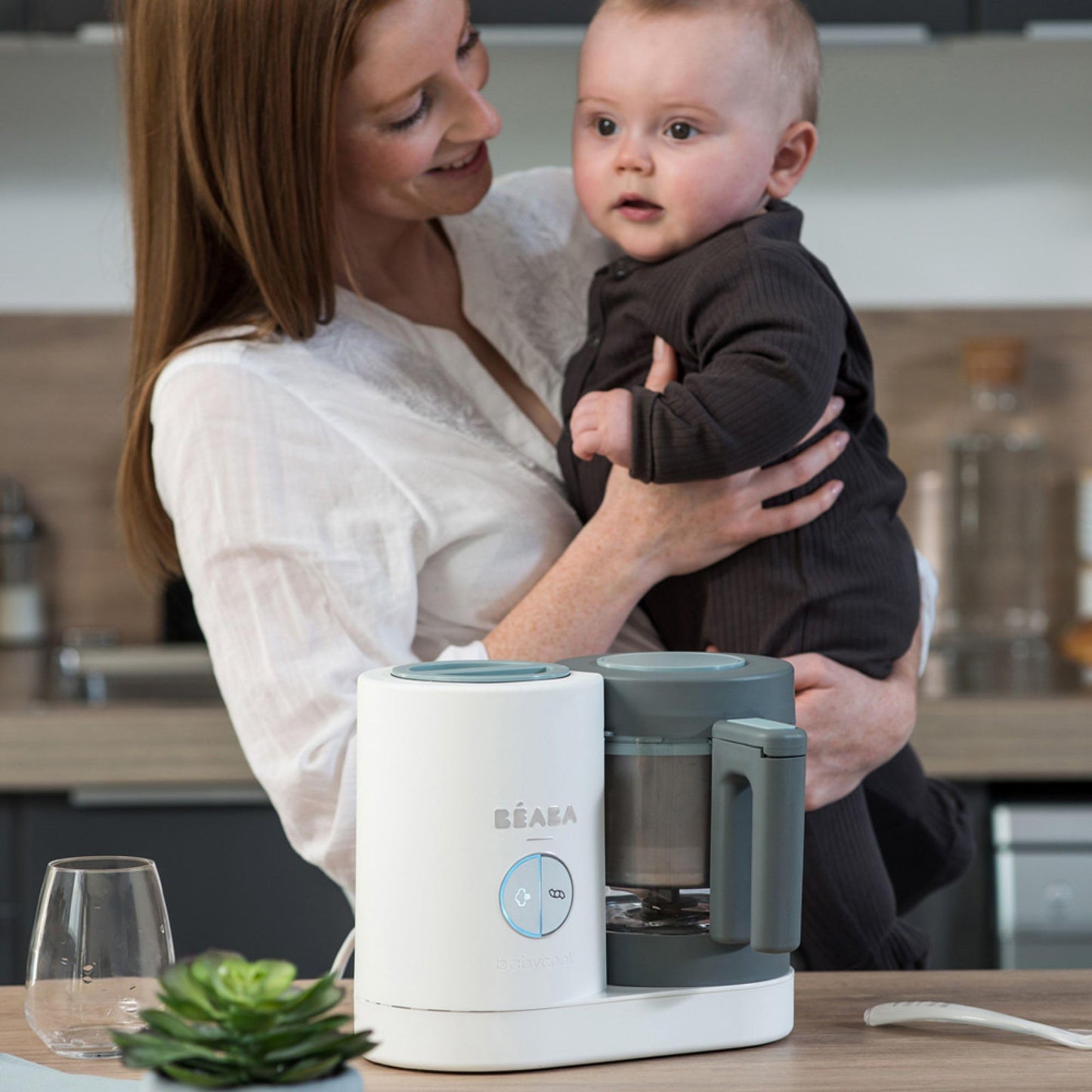 BEABA Babycook NEO beebitoidu valmistaja, klaas ja roostevaba teras, 1250 ml, hall/valge