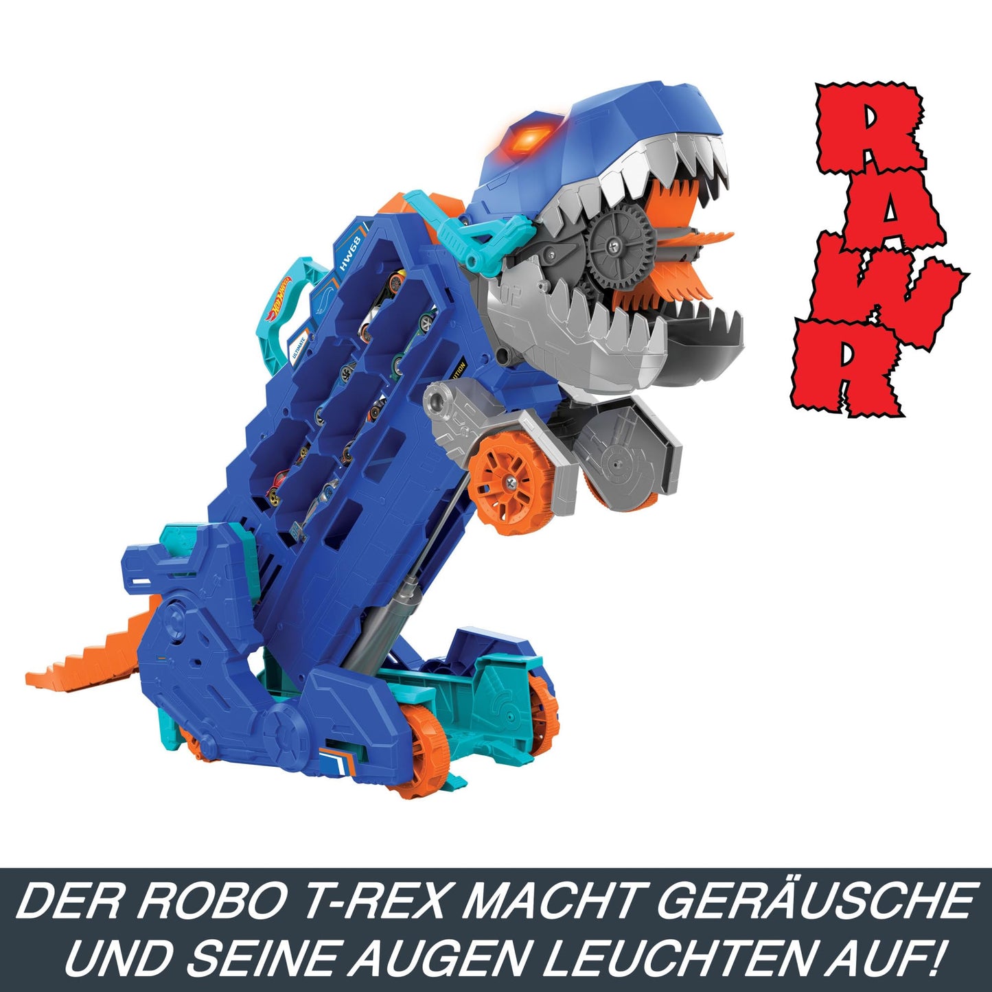 Hot Wheels City T-Rex treiler ja võidusõidurada, valguse ja heliefektidega