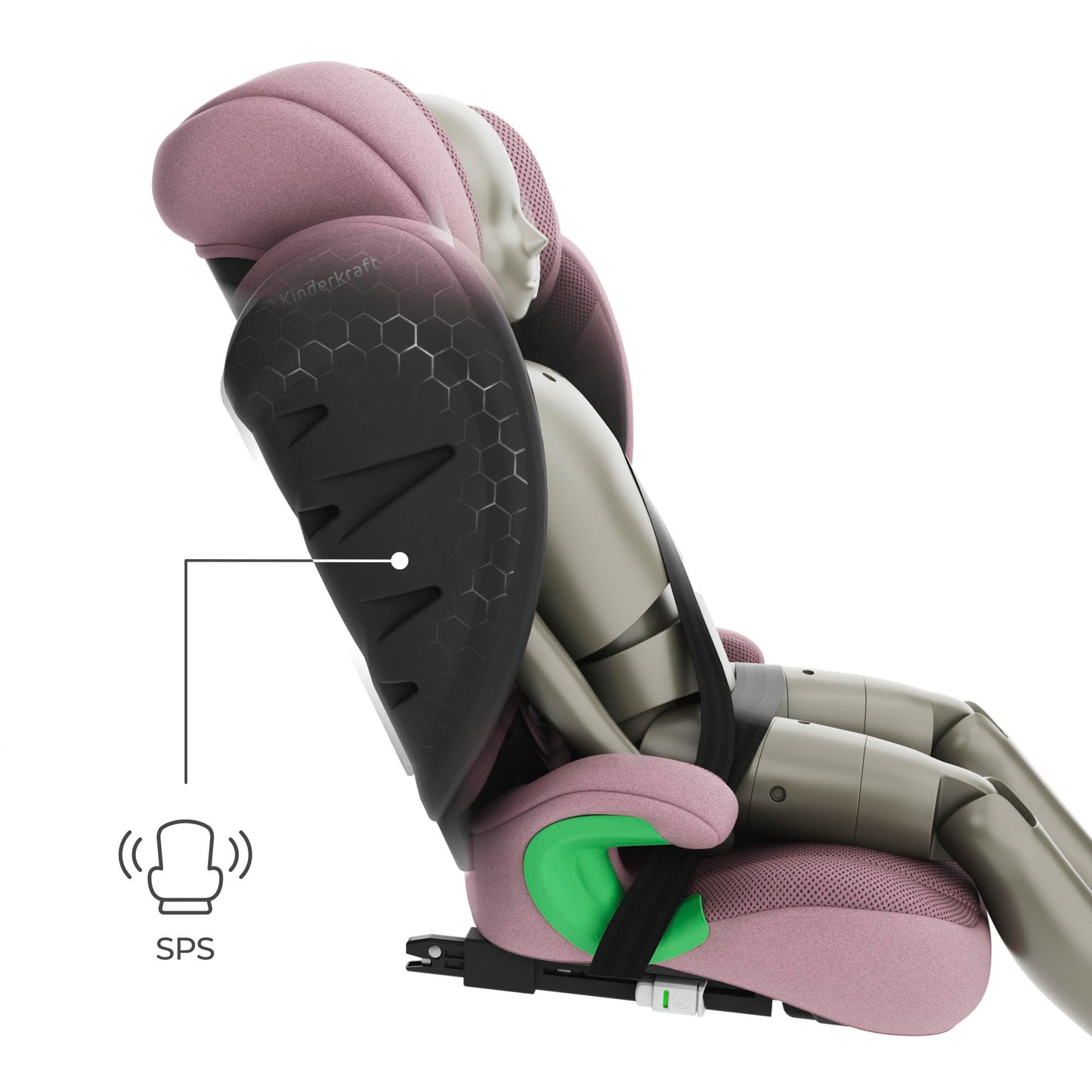 Kinderkraft JUNIOR FIX 2 PRO turvatool 100–150 cm, roosa, ISOFIX ja turvavööga kinnitatav