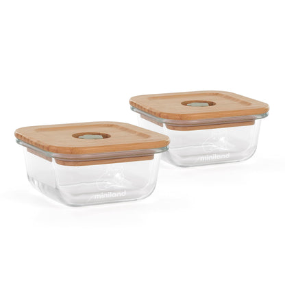 Miniland Go Ecosquare Frog komplekt: 2 klaasist toidukarpi + termokott, 210 ml