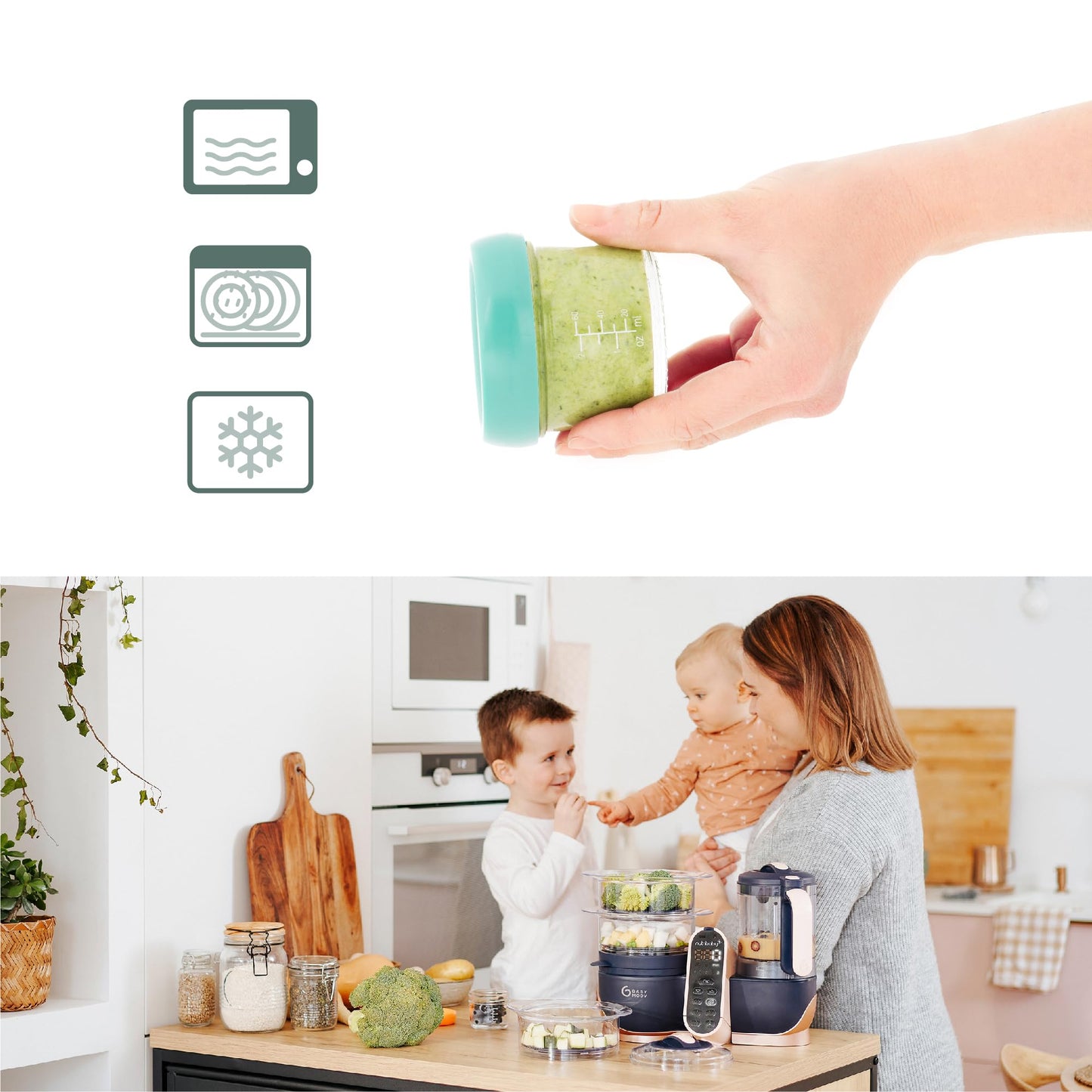 Babymoov klaasist toidupurgid beebitoidule, 8-osaline komplekt