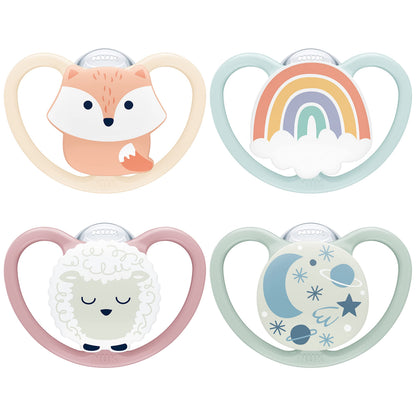 NUK Space Day & Night lutt 0-6 kuud, pimedas helendav, 4 tk