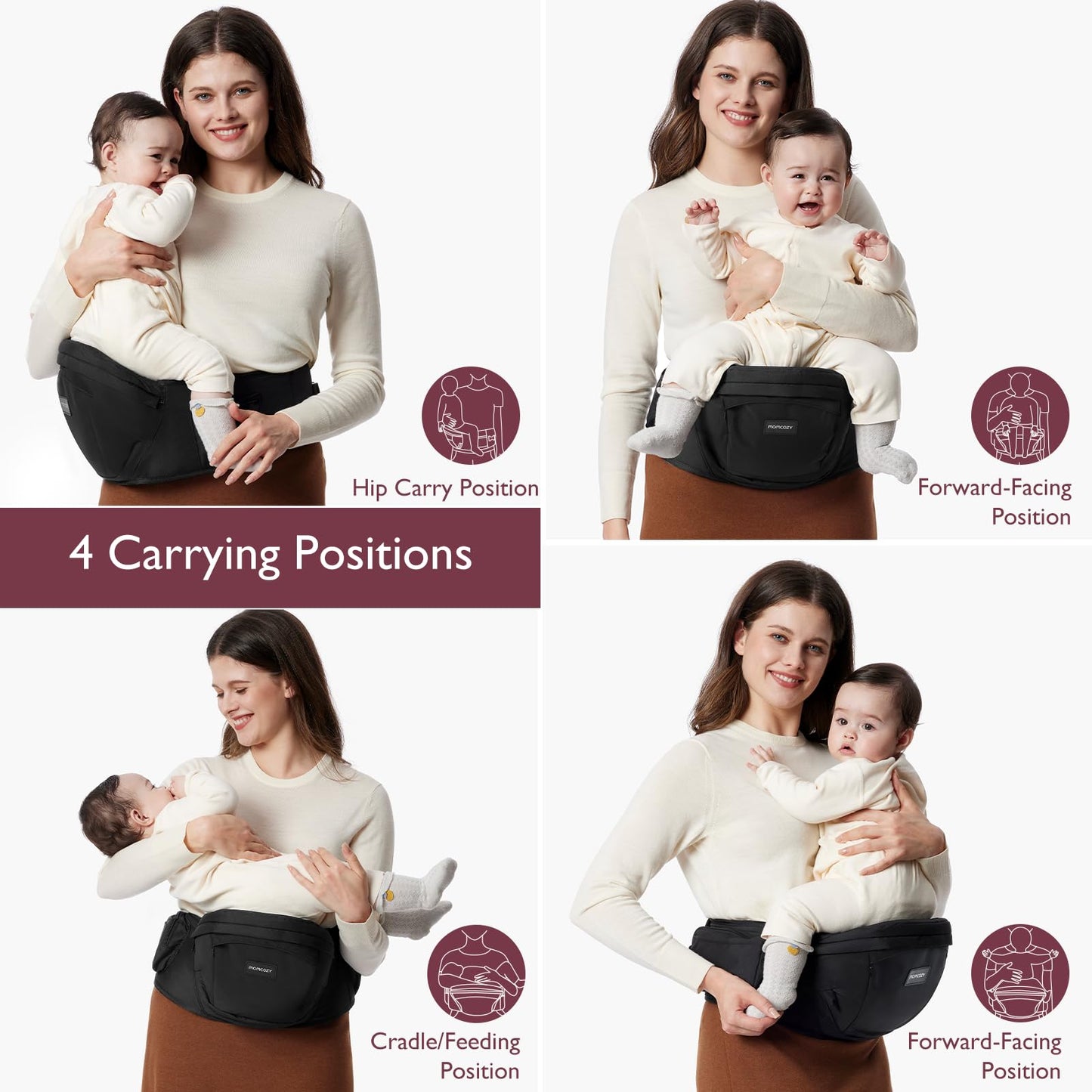 Momcozy ergonoomiline puusavöö beebi ja väikelapse kandmiseks, kuni 20 kg, must (L)