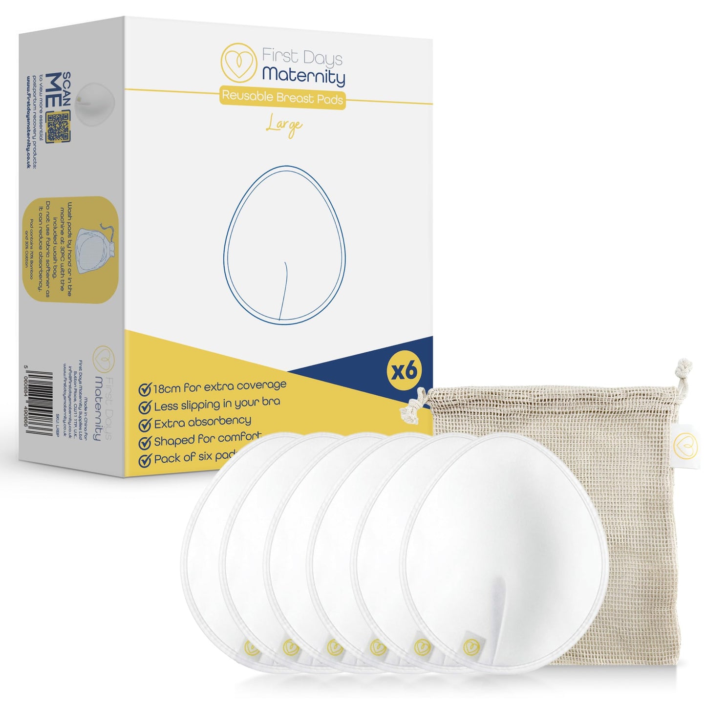 First Days Maternity Supplies korduvkasutatavad rinnapadjad, valged, 18 cm, 6 tk